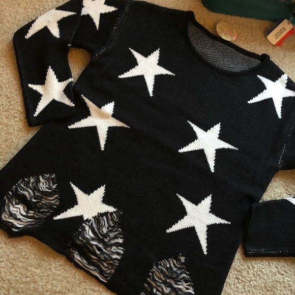 Last! Figleaffashion star print distressed sweater - Picture 4 of 6